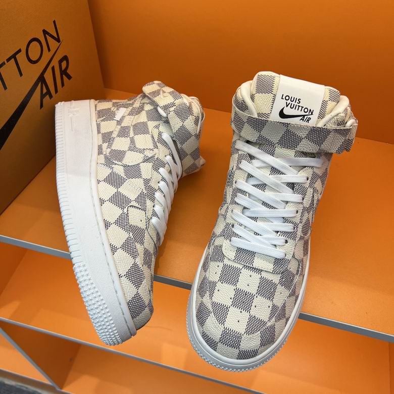 Premium Grey Checkered High-Top Sneakers