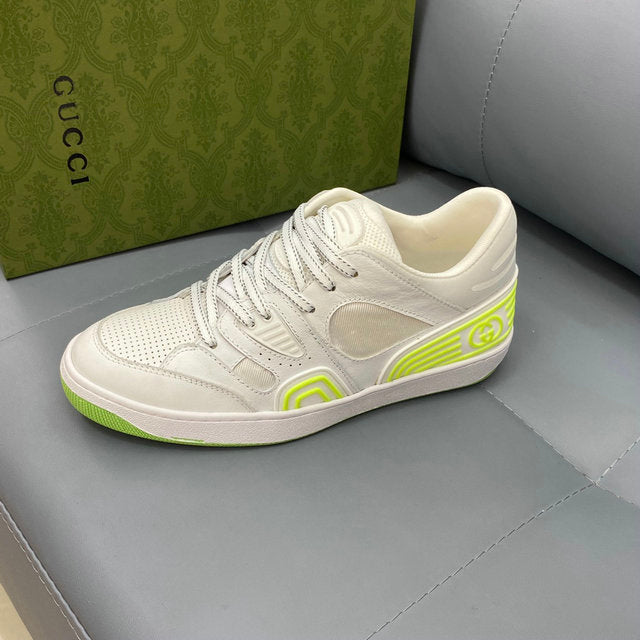 Luxury White Neon Green Sneakers – Minimal Streetwear Shoes
