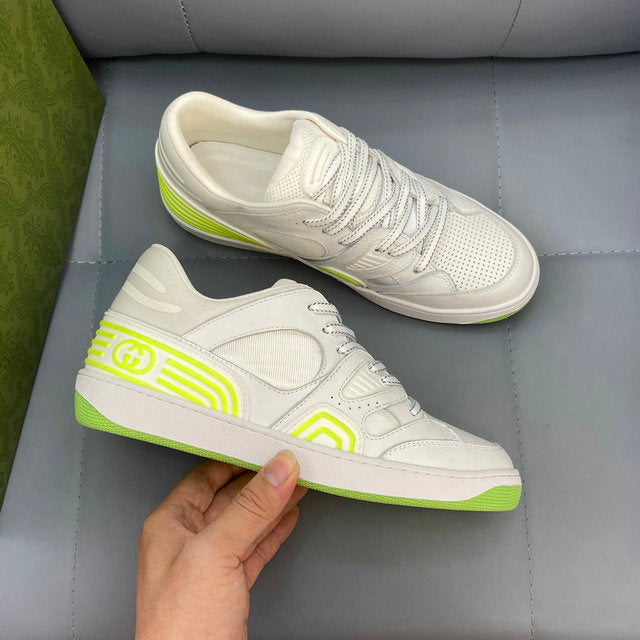 Luxury White Neon Green Sneakers – Minimal Streetwear Shoes