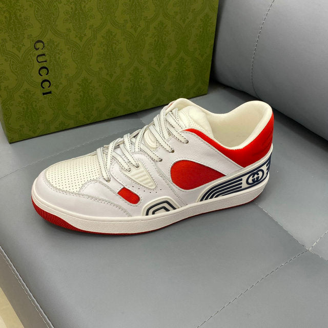 Luxury White & Red Low Top Sneakers – Casual Streetwear Shoes