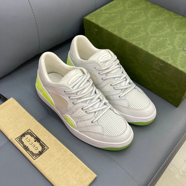 Luxury White Neon Green Sneakers – Minimal Streetwear Shoes