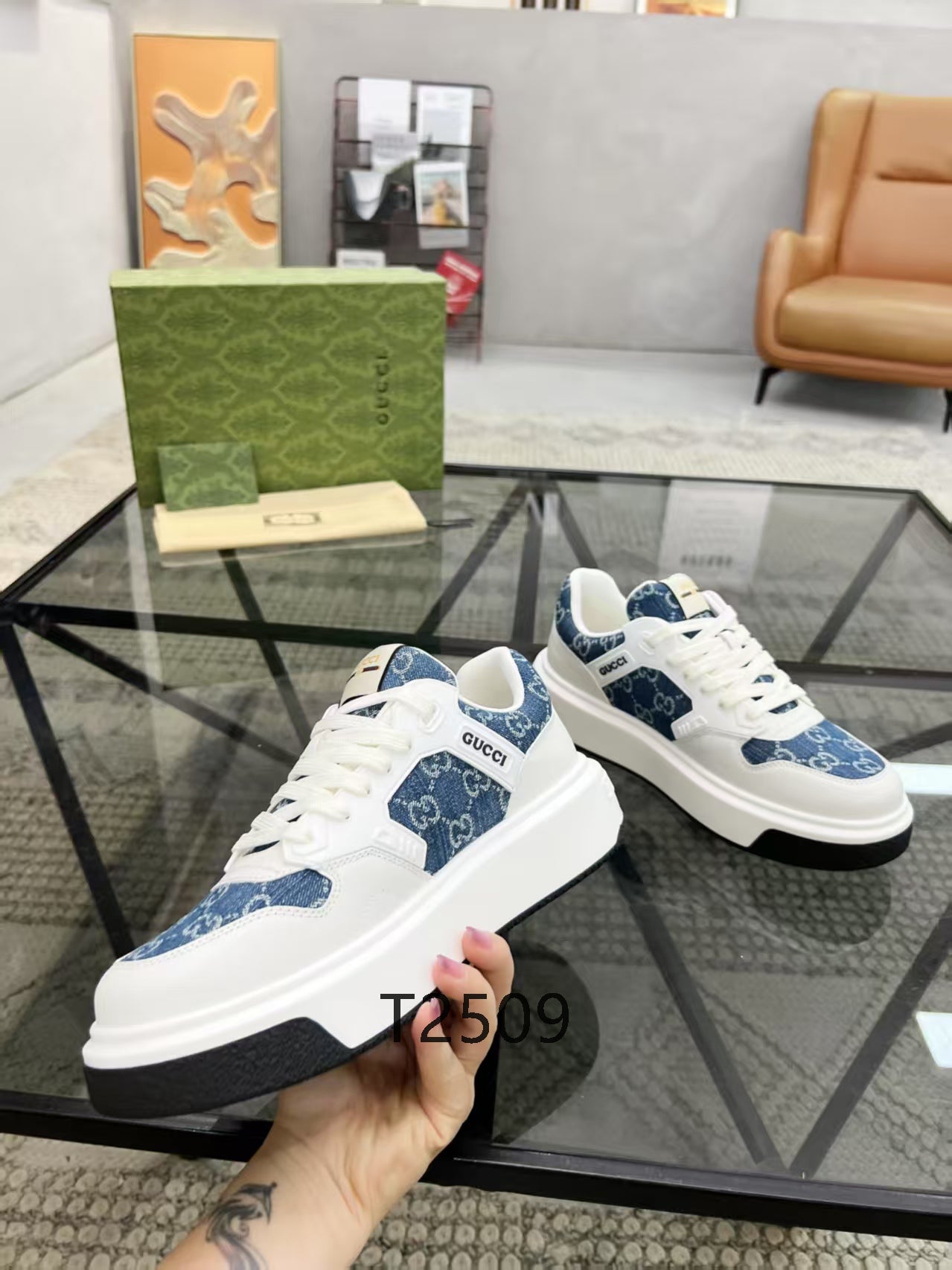 Luxury Designer Sneakers – White & Blue
