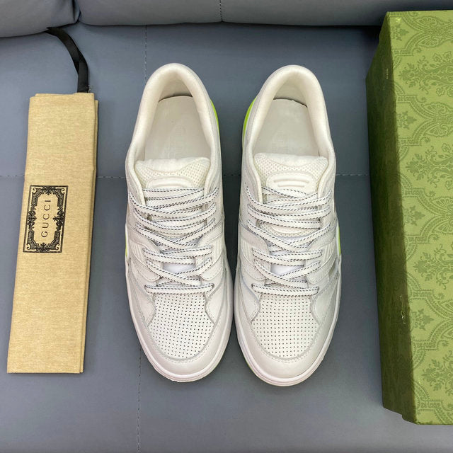 Luxury White Neon Green Sneakers – Minimal Streetwear Shoes