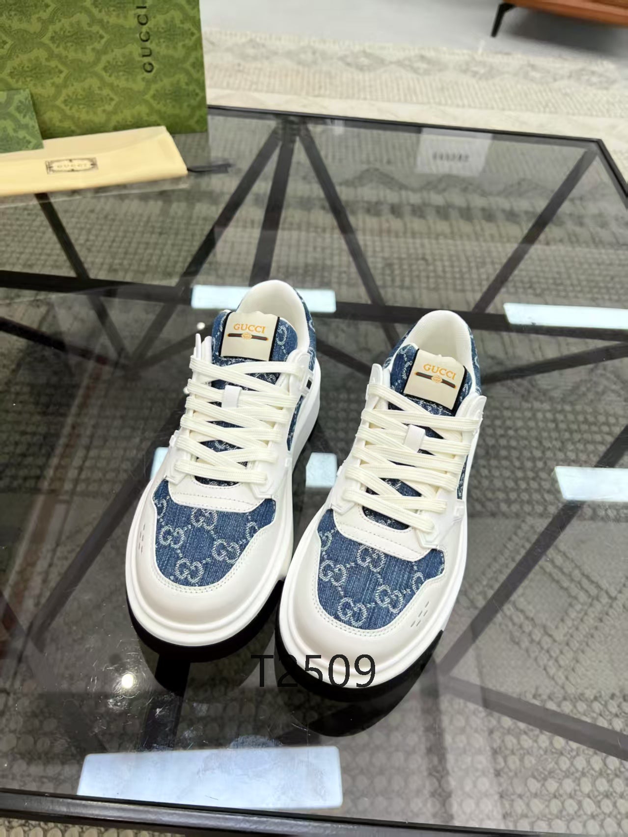 Luxury Designer Sneakers – White & Blue