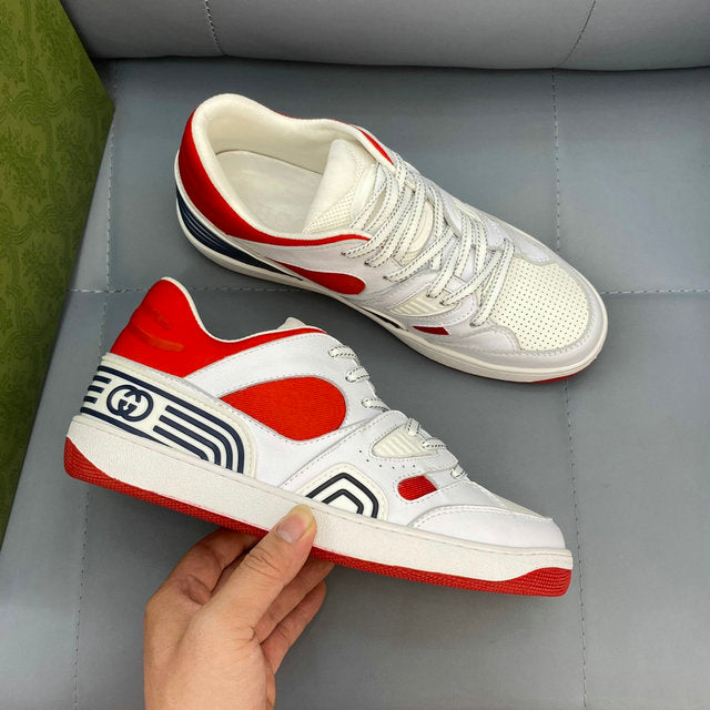 Luxury White & Red Low Top Sneakers – Casual Streetwear Shoes