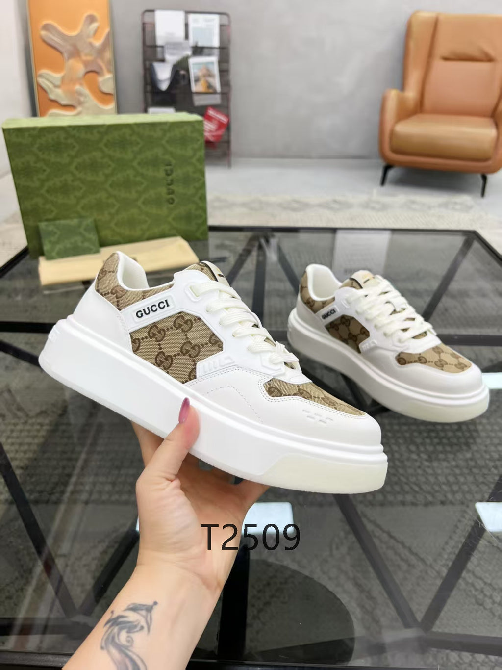 Luxury Fashion Platform Sneakers – White Brown