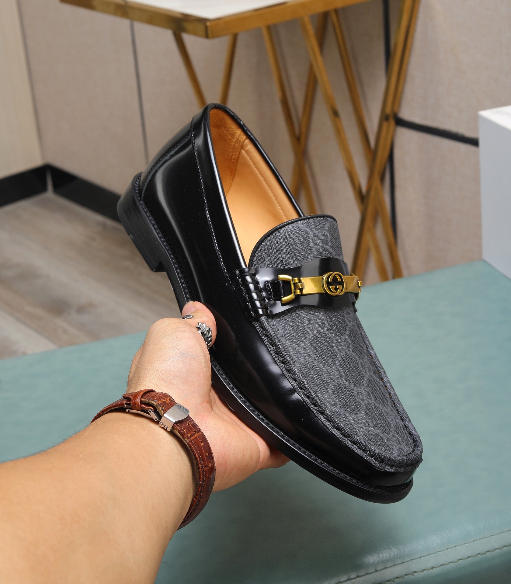 Luxury Grey Black Designer Loafers