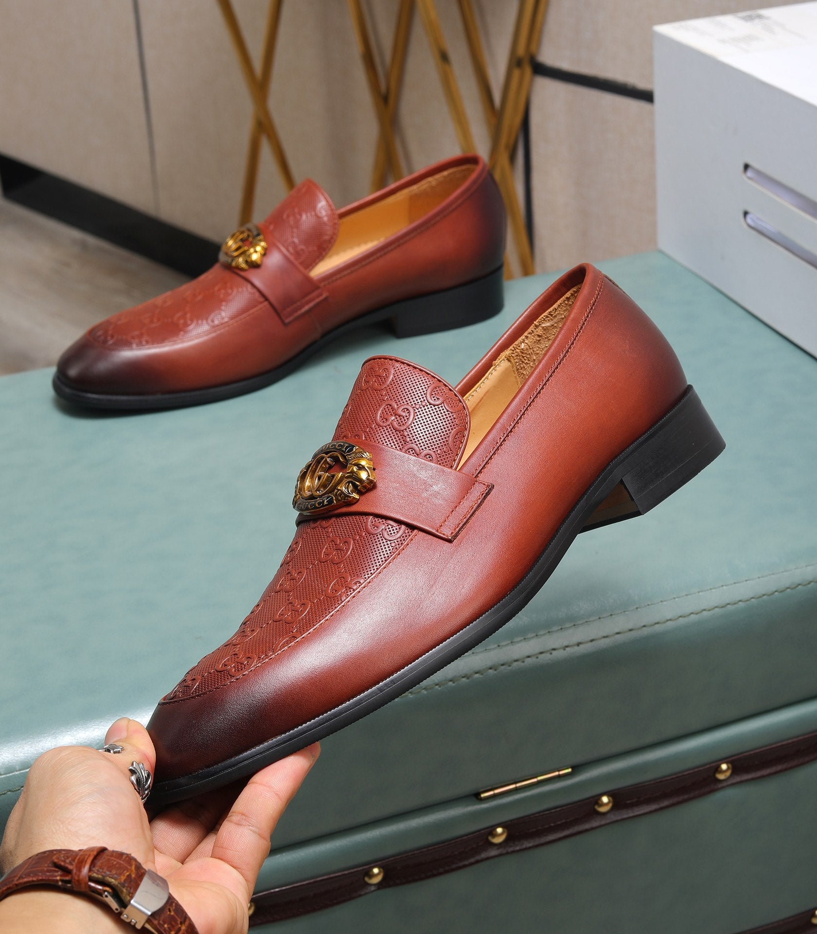 Luxury Brown Gold Designer Loafers