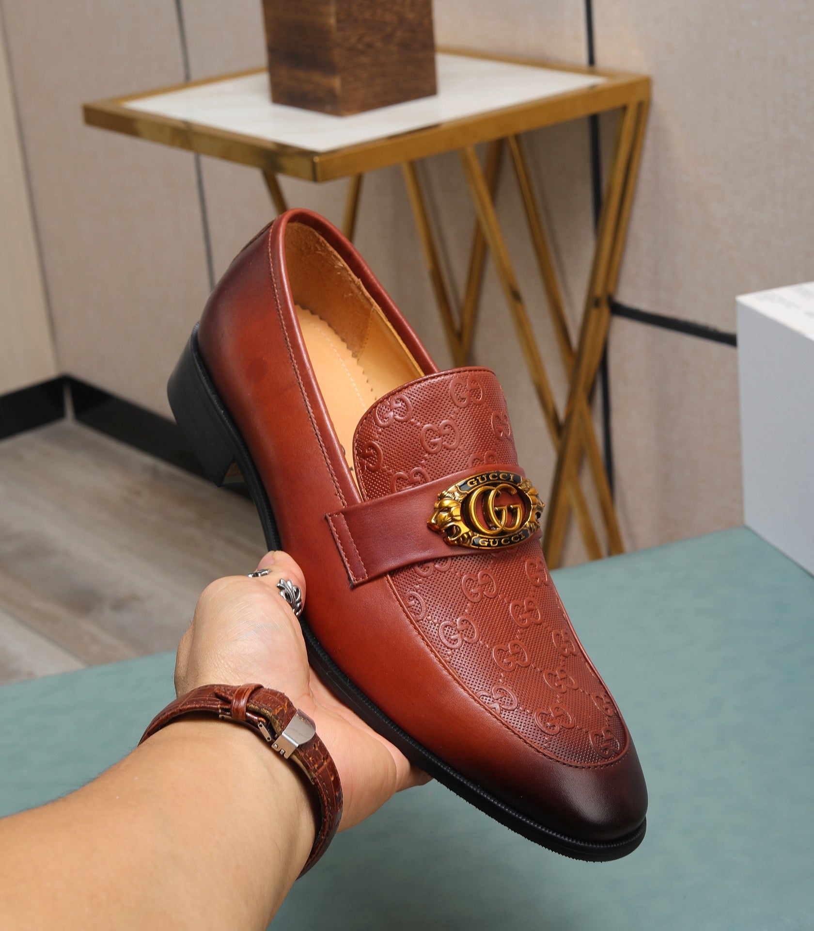Luxury Brown Gold Designer Loafers