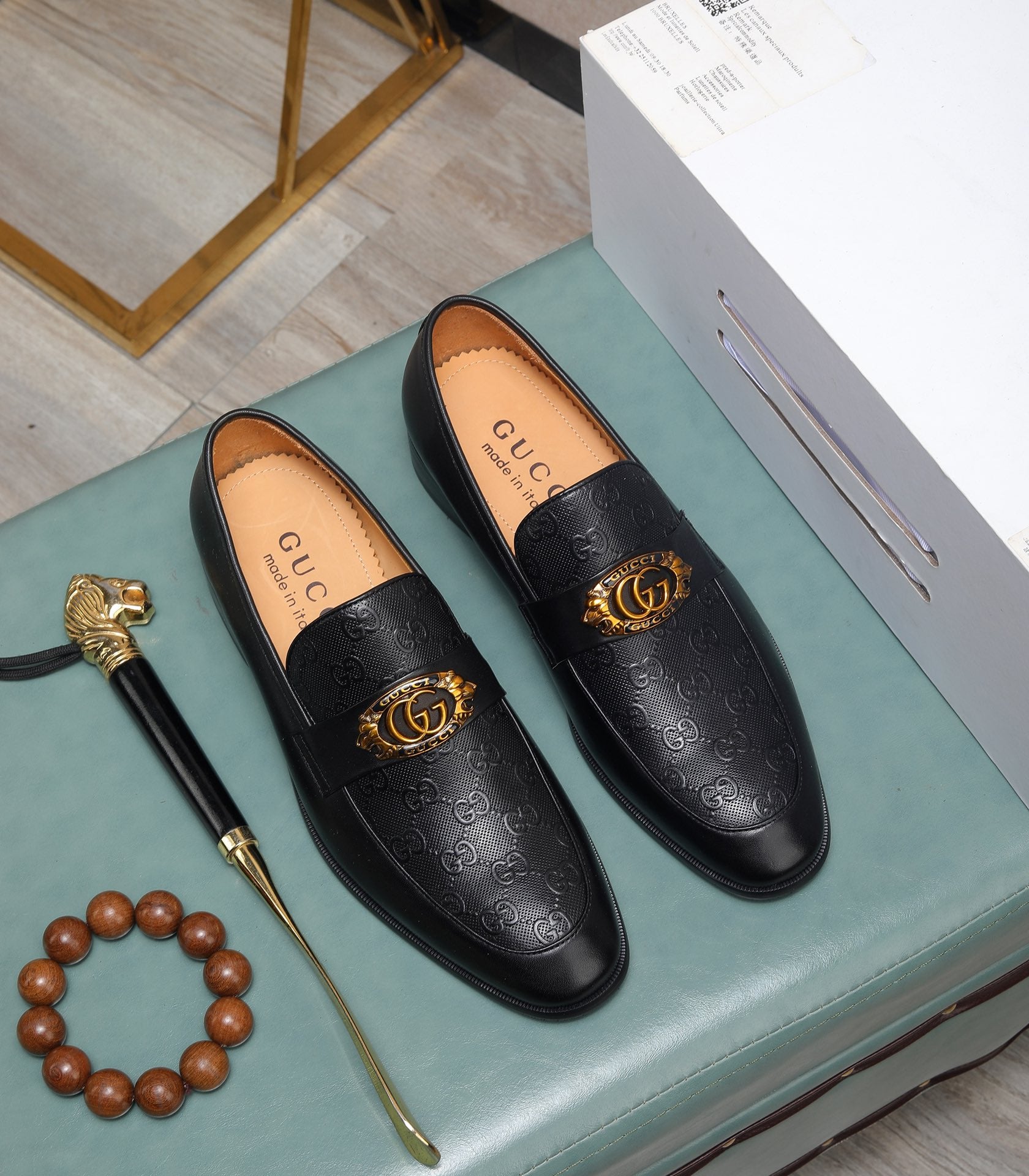 Luxury Black Gold Designer Loafers