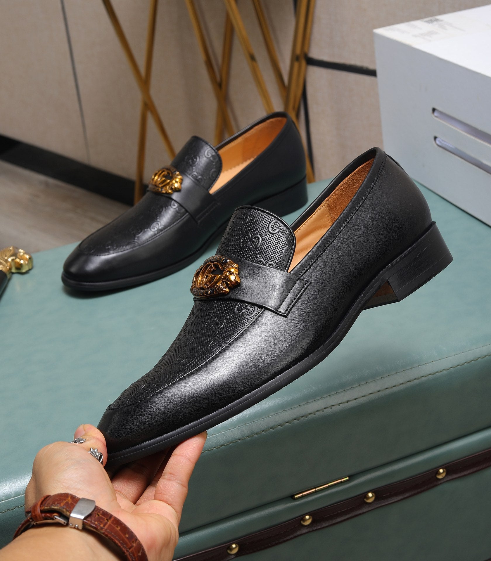 Luxury Black Gold Designer Loafers