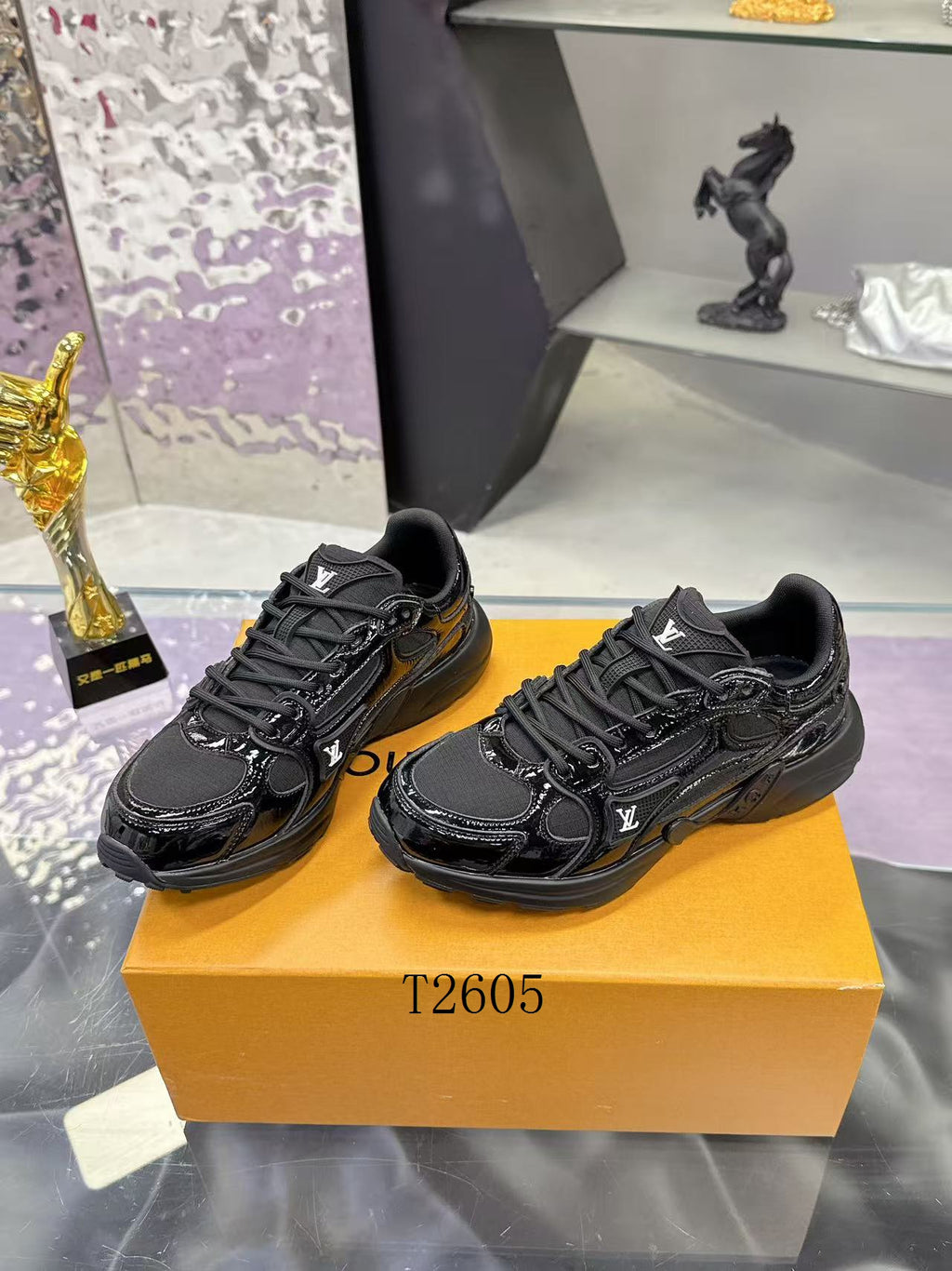 Luxury Black Patent Chunky Sneakers