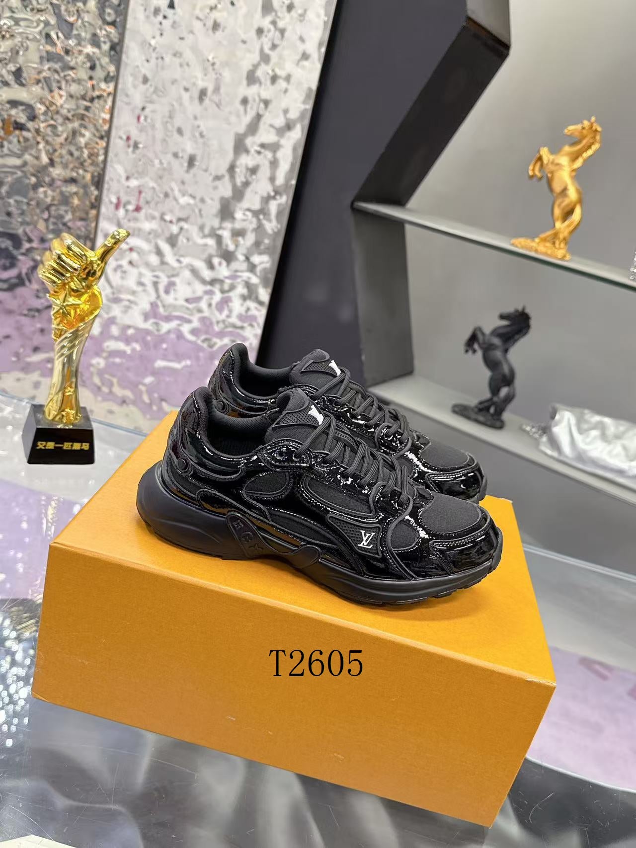 Luxury Black Patent Chunky Sneakers