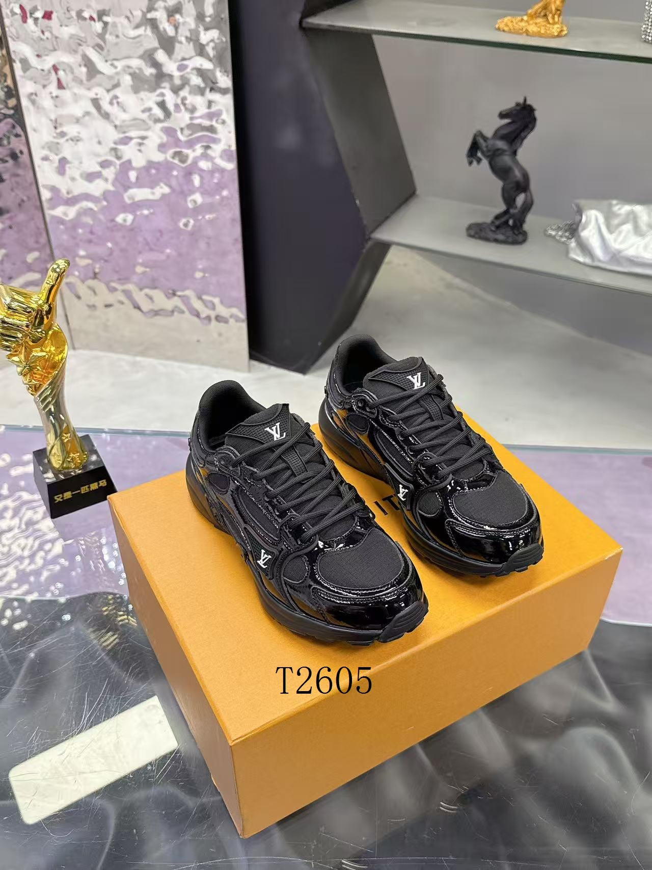 Luxury Black Patent Chunky Sneakers
