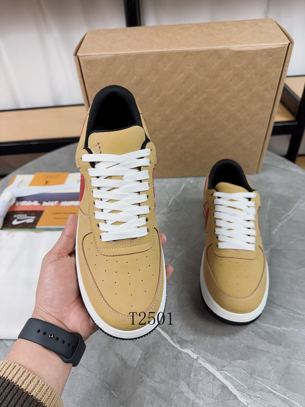 Luxury Beige Red Sneakers